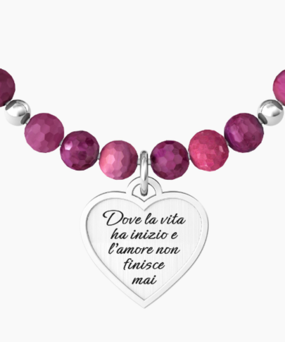 Bracciale Kidult Agata Fucsia e Ciondolo Famiglia