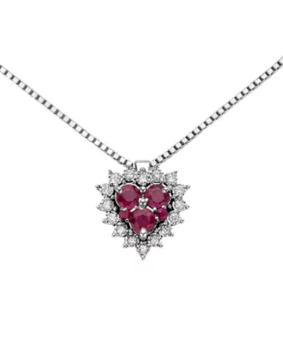 Collana Cuore DonnaOro Bianco 18KT  Rubini Diamanti